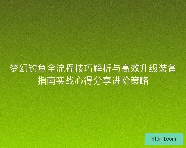 梦幻钓鱼全流程技巧解析与高效升级装备指南实战心得分享进阶策略