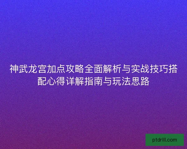 神武龙宫加点攻略全面解析与实战技巧搭配心得详解指南与玩法思路